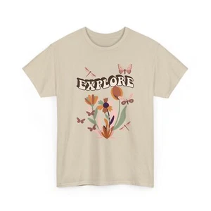 Explore Nature Retro Floral Graphic Tee, Women's Cotton Shirt, Adventure T-Shirt - Picture 1 of 43