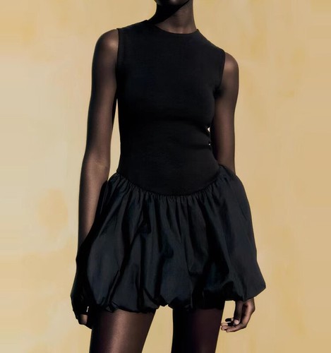 OFF WHITE Abito corto smanicato nero vita elastica gonna bud 2025 estate 3 colori