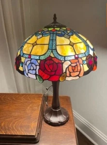 22" Tiffany Style stained glass Victorian floral rose table desk lamp 16" Shade - Picture 1 of 4