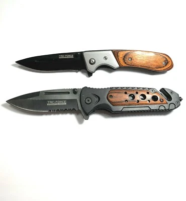 Tac Force 口袋刀组合和直刀片木质外观手柄 2 件套 — 第 1/4 张图片