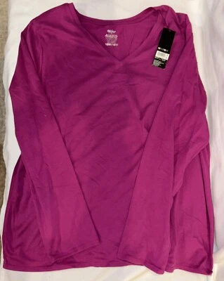 全新带标签 Mossimo 女式洋红色 V 领衬衫 16w/18w 长袖 — 第 1/3 张图片