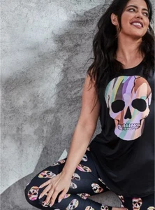 TORRID (0X) L/12 SCHWARZ & FARBE TARNFARBEN TOTENKOPF FEUCHTIGKEITSABLEITEND AKTIV TANK TOP ÄRMELLOS - Bild 1 von 5