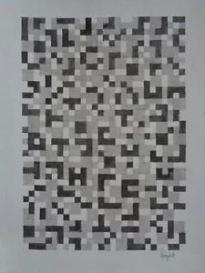 OP-Art Grafik Zeichnung, Geom. Komposition: NACH DER FLUT, Burgschat - Bild 1 von 2