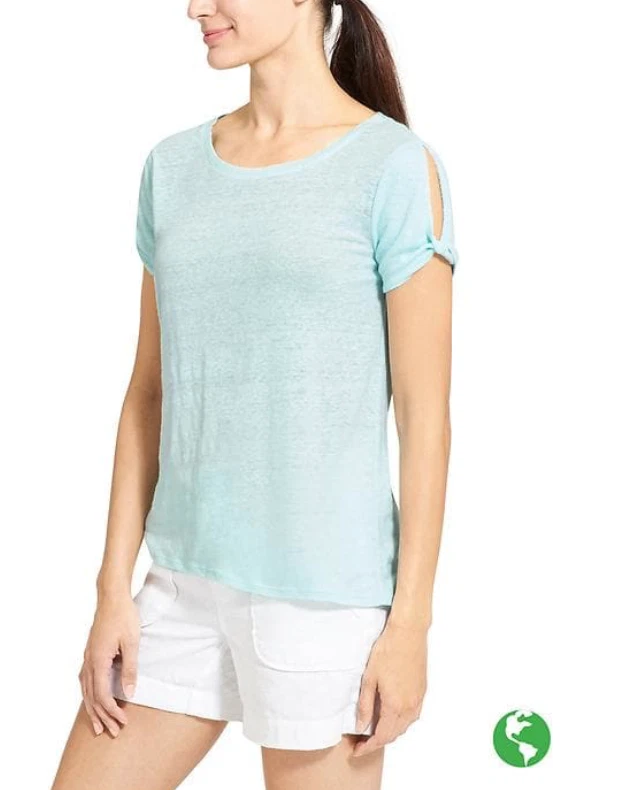 NUEVA CAMISETA TOP MUJER ATHLETA AZUL CLARO MANGA CORTA ZAFIRO LINO Talla XS Foto 1 de 1