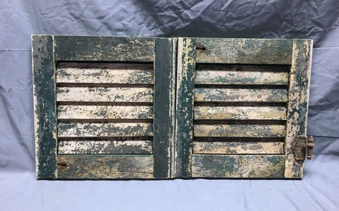 Pair Small Antique VTG 12x13 Shabby Green Wood House Window Shutters Old 699-23B Cover