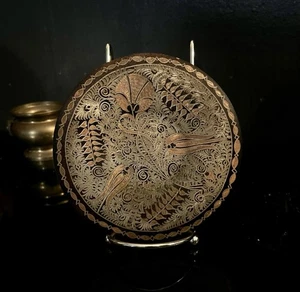 "Plato de pared decorativo vintage de cobre de 6"" hecho en Turquía grabado trabajo floral" - Imagen 1 de 7