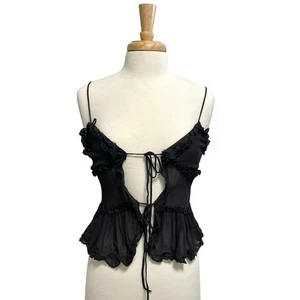 Zara Punk Goth Witchy Emo Ruffle Sheer Tie-Front Tank Top Black size Small - Picture 1 of 9