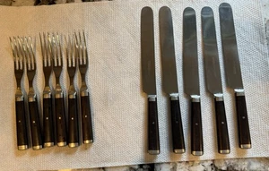 C.1866 11 Pc 3-TINE FORK & KNIFE SET Landers Frary & Clark Inlay VERY NICE - Picture 1 of 8