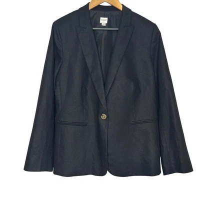 Blazer negro para mujer J.Crew Factory mezcla de lino Holanda un botón talla 18 Foto 1 de 4