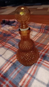 VNTG Amber Diamond Point Cut Glass Genie Bottle Decanter Cork Style Top 7.25" - Picture 1 of 6