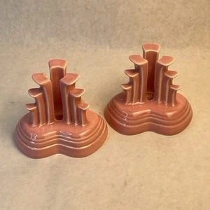 Vintage Fiesta Ware Tripod Pyramid Candle Holders, Pink - Picture 1 of 5