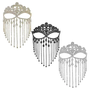 Women’s Rhinestones Tassel Face Veil Mask for Weddings Carnival Masquerade Party - Picture 1 of 23