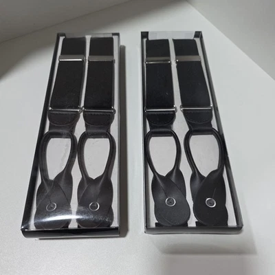 2 Men’s Elastic Y-Back Suspenders–Black & Brown Button-End Braces Adjustable - Image 1 of 2