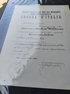Antique Manuscripts Order Crown Of Italy-Italy 1952 Baron Woldemar De Barkow - Picture 1 of 6