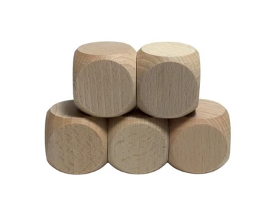 5 Wooden Dice 6cm Beech Wood Cubes Plain Unpainted Six Sided for Craft Decoupage - Image 1 of 4