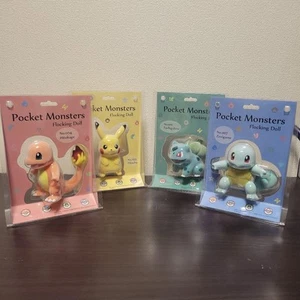 Pokemon Flocking Doll Set of 4 Charmander Pikachu Squirtle Bulbasaur F/S FEDEX - Picture 1 of 10
