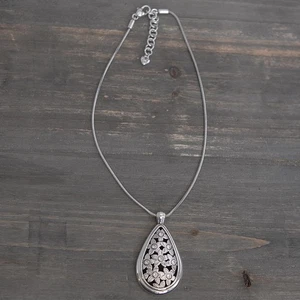 Brighton Träne Blume Anhänger Halskette Silber Strass Kristall nicht mehr produziert - Bild 1 von 9