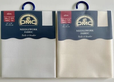 (Lot of 2) DMC 14-count Aida Counted Cross Stitch Needlework Fabric White & Ecru - Image 1 of 2