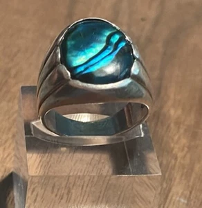 RARE Vintage William Co Men Size 8.5 Sterling Silver Green Blue Labradorite Ring - Picture 1 of 8