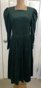 Vintage Laura Ashley Dress Womens 8 Holly Green Corduroy Prairie 80s Cotton - Picture 1 of 14