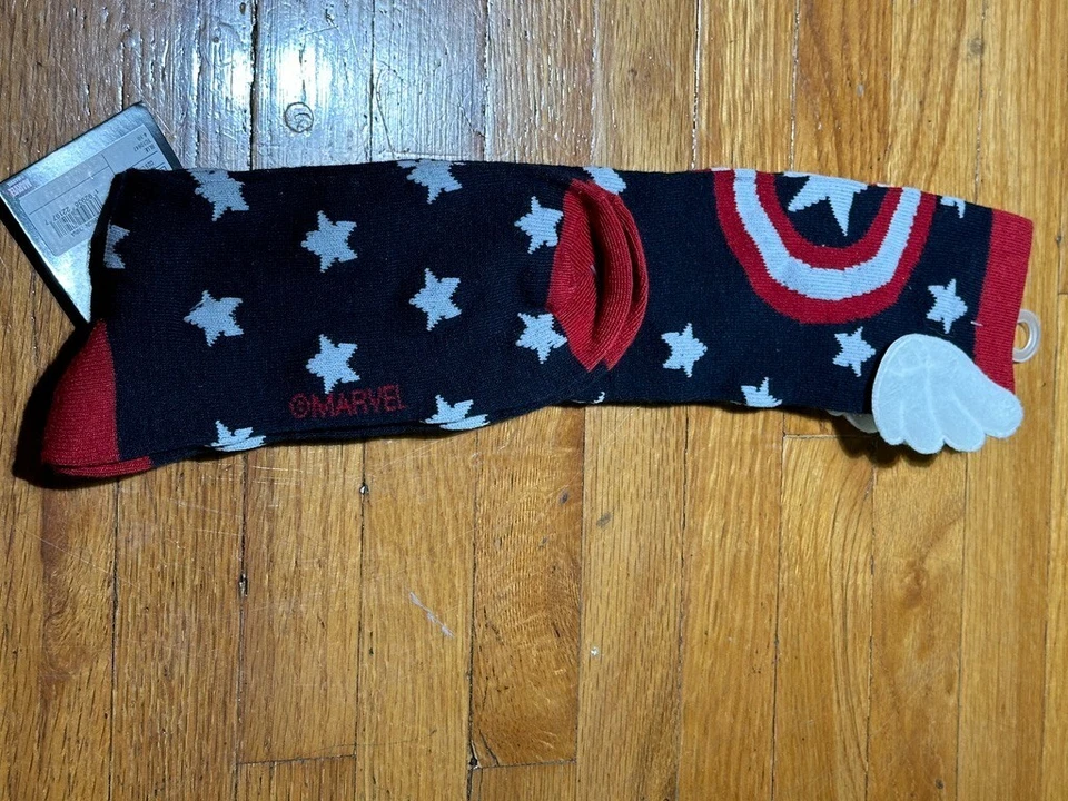 Marvel Womens Captain America Knee High Socks Size 4-10 Navy Red Stars