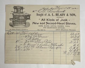 GRAPHIC 1902 LETTERHEAD, Lowell Mass A.L. Ready & Son STOVE CO. and Junk - Picture 1 of 6