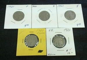 DEALER LOT (5) 1921 BUFFALO NICKELS VG/F. REDUCED 12/11/24 (1338) - Picture 1 of 2