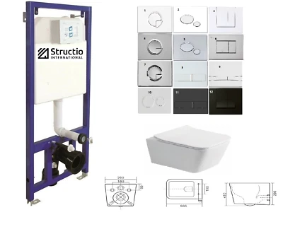 Hänge Wand WC Toilette mit Spülkasten Vorwandelement inkl. Betätigungsplatte - Bild 1 von 4