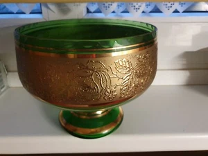 DEKO Glas-Schale grün groß OBST-SCHALE mit GOLD-RAND TISCH-DEKO - Bild 1 von 4
