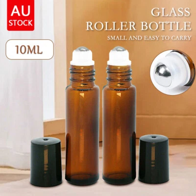 10-100PC Roller Rollerball Perfume Essential Oil Roll On Ball Amber Glass Bottle - image 1 of 4