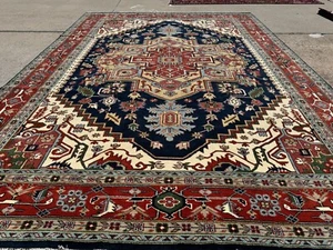 10x14 BLUE HERIZ RUG HANDMADE ORIENTAL handwoven geometric colorful navy new big - Picture 1 of 22