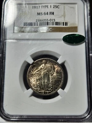 1917 Type 1 MS64 FH NGC CAC Standing Liberty Quarter - Image 1 of 4