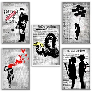 BILDER SET BANKSY Wandbilder Collage Poster Collection Graffiti Straßenkunst Mix - Bild 1 von 21