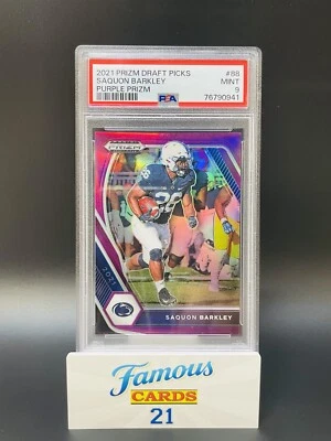 2021 Panini Prizm Draft Picks SAQUON BARKLEY Purple Prizm /75 #88 PSA 9 - Image 1 of 2