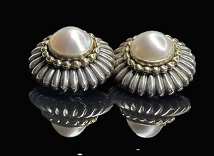 Lagos Caviar 18K Gold & Sterling Silver Clip-On Earrings With Mabe Pearls - Picture 1 of 12