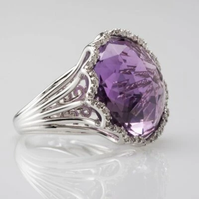 Hermosa piedra preciosa de amatista de 25,00 quilates de corte moderno con plata 925 y anillo de circonita cúbica de 0,55 quilates Foto 1 de 4