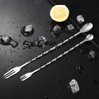 Bartender Tool Fruit Fork Mixing Spoon Stainless  Steel Cocktail Shaker Spoons