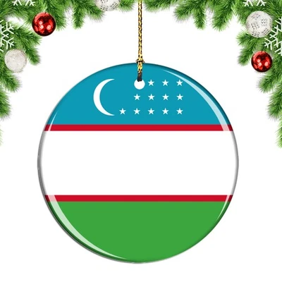 Uzbekistan Flag Round Christmas ornament city travel souvenir - Image 1 of 3