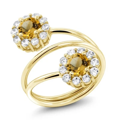 Anel de prata folheado a ouro amarelo 18K redondo citrino 1,50 quilates - Imagem 1 de 4