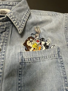 Vintage Looney Tunes Jeanshemd Knopfleiste Gr. Youth M Warner Bros bestickt - Bild 1 von 8