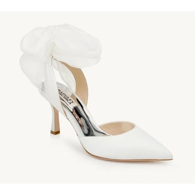 Badgley Mischka Blaze White Satin Bow Stilettos Size 9.5 NIB Bridal Wedding - Image 1 of 4