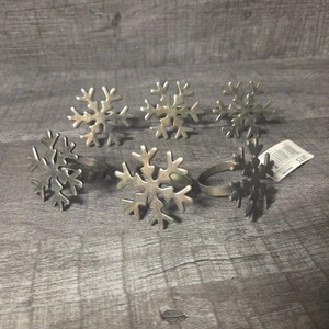 Snowflake Napkin Rings Holders Christmas Holiday Silver Tone Metal Set of 6 - Picture 1 of 7