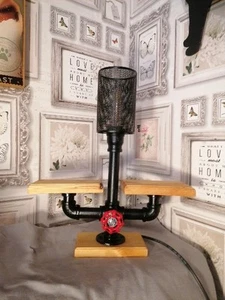 STEAMPUNK PIPE TWIN PLINTH IDEAL FOR BEDSIDE TABLE, RED VALVE ON/OFF SWITCH - Picture 1 of 22