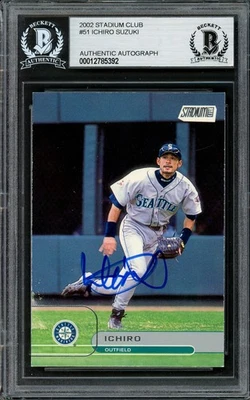 ¡OFERTA! Tarjeta 51 Marineros Beckett Topps Stadium Club 2002 firmada automáticamente por Ichiro Suzuki Foto 1 de 2
