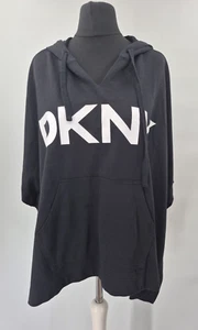 DKNY black poncho spell out jumper top UK M/L hooded  2155 - Picture 1 of 6