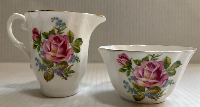 Royal Grafton Bone China Sugar Bowl and Creamer Set Pink Rose England Vintage - Image 1 of 4