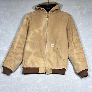 Vintage Carhartt Jacket Boy’s Youth XL (14-16) Brown Full Zip Up Hooded Canvas - Picture 1 of 11
