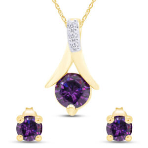 Simulated Amethyst 14k Yellow Gold Over Silver Pendant & Earrings Set & 18" Rope