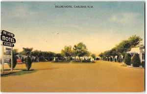 Postal de lino vintage de MOTEL DE LUJO Carlsbad, New México Roadside años 40 - Imagen 1 de 2