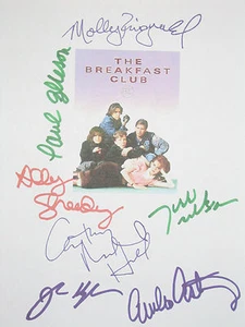 Guión de película firmado de The Breakfast Club X7 Hughes Ringwald Estévez Sheedy reimpreso - Imagen 1 de 1